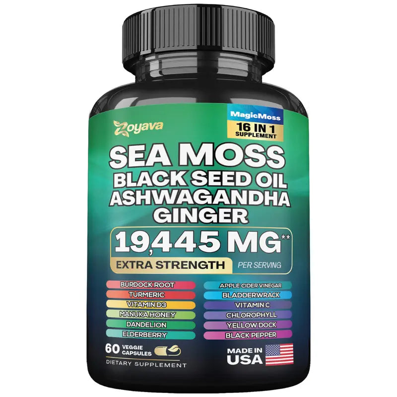 Zoyava Sea Moss Supplement - High-Potency Formula, 60 Capsules - USA-Made