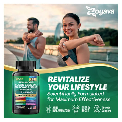 Zoyava Sea Moss Supplement - High-Potency Formula, 60 Capsules - USA-Made
